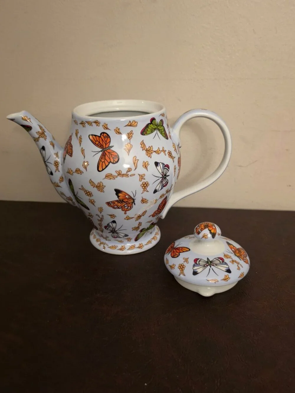Teapot Formalities Baum Brothers Butterfly Collection White Porcelain